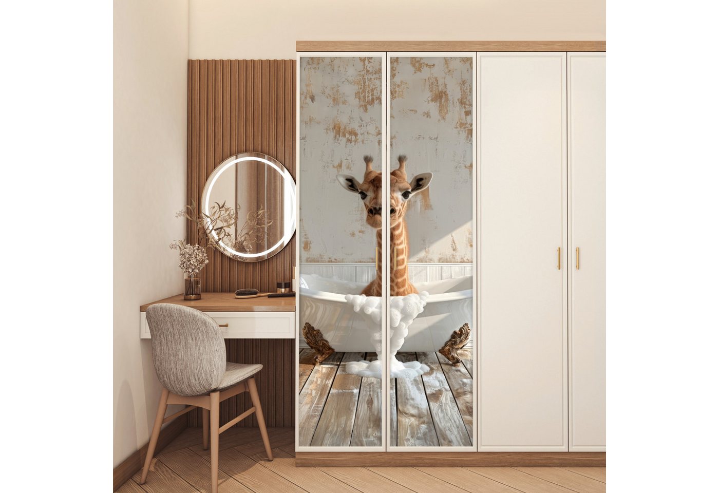 MuchoWow Türtapete Giraffe - Badewanne - Vintage - Tiere, Matt, bedruckt, (1 St), Selbstklebende Tapete, Folie für Möbel, 70x215 cm Bild 4