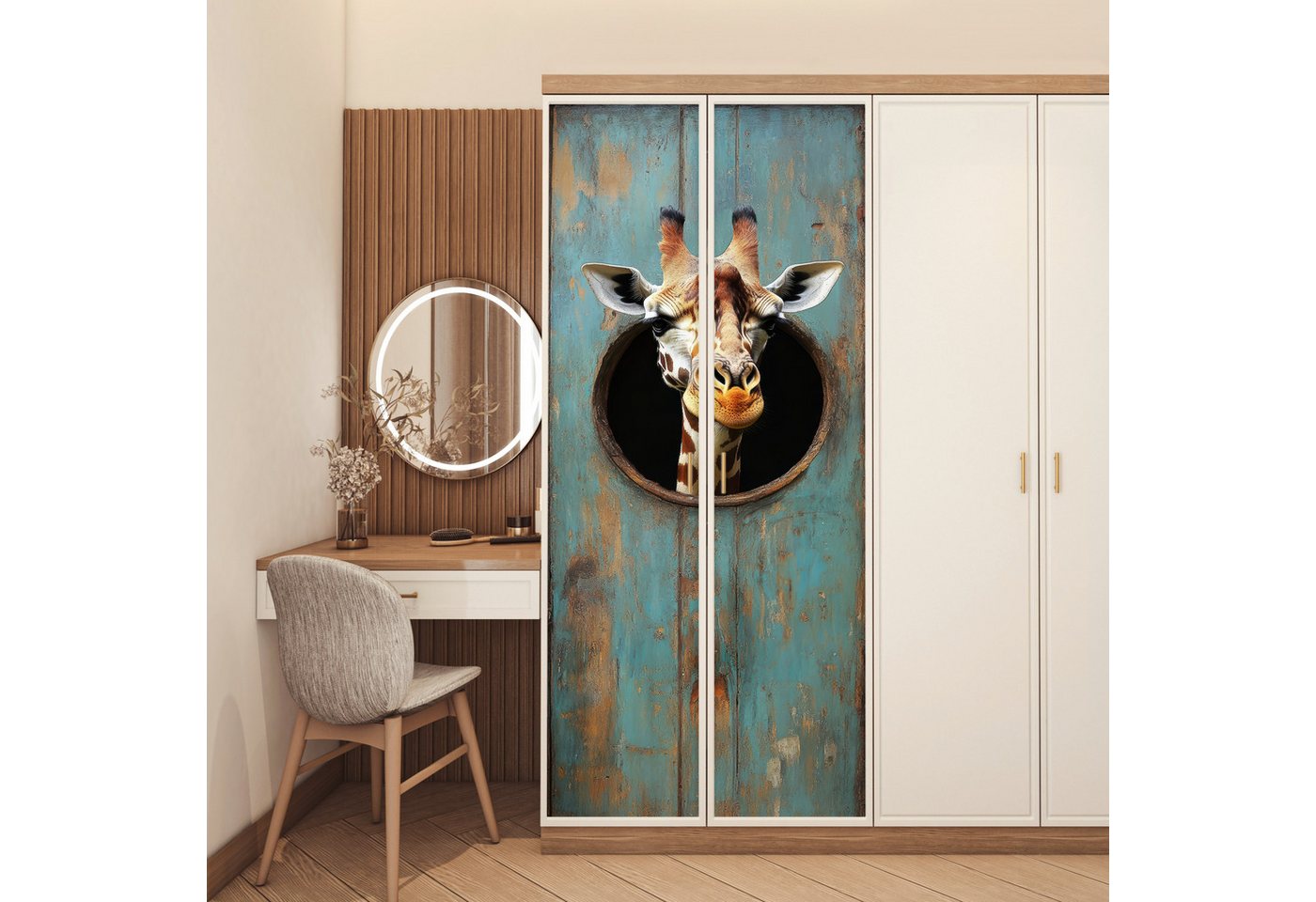 MuchoWow Türtapete Giraffe - Holz - Durchsichtig - Tiere - Kopf, Matt, bedruckt, (1 St), Selbstklebende Tapete, Folie für Möbel, 70x215 cm Bild 4