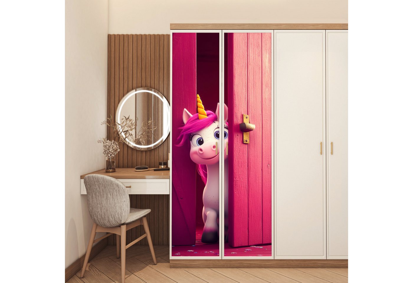 MuchoWow Türtapete Einhorn - Rosa - Tür - Fantasie, Matt, bedruckt, (1 St), Selbstklebende Tapete, Folie für Möbel, 75x205 cm Bild 3