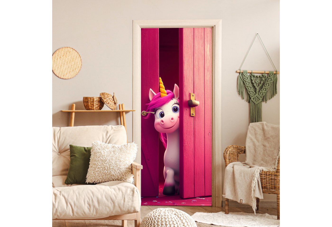 MuchoWow Türtapete Einhorn - Rosa - Tür - Fantasie, Matt, bedruckt, (1 St), Selbstklebende Tapete, Folie für Möbel, 75x205 cm Bild 4