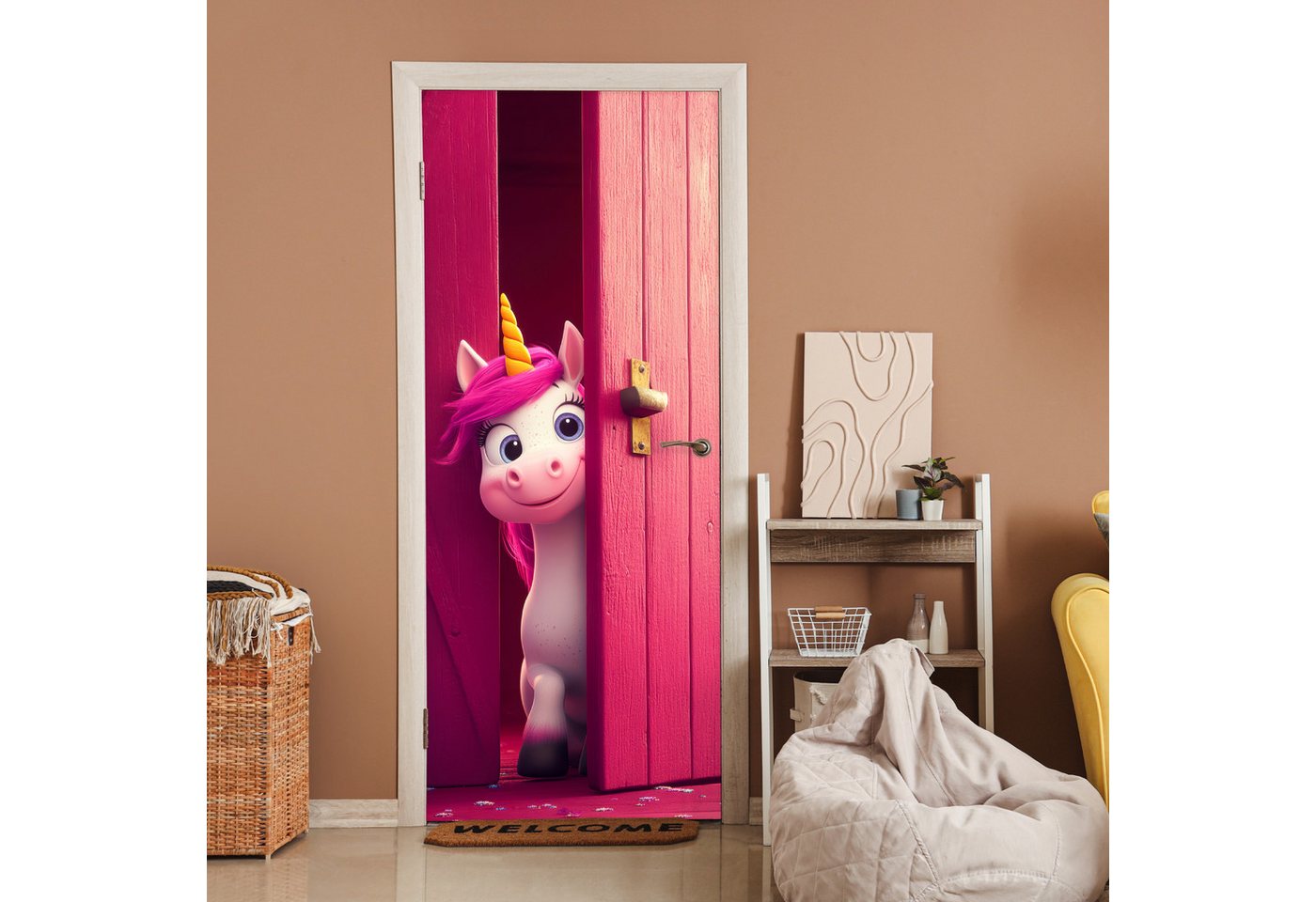 MuchoWow Türtapete Einhorn - Rosa - Tür - Fantasie, Matt, bedruckt, (1 St), Selbstklebende Tapete, Folie für Möbel, 75x205 cm Bild 5