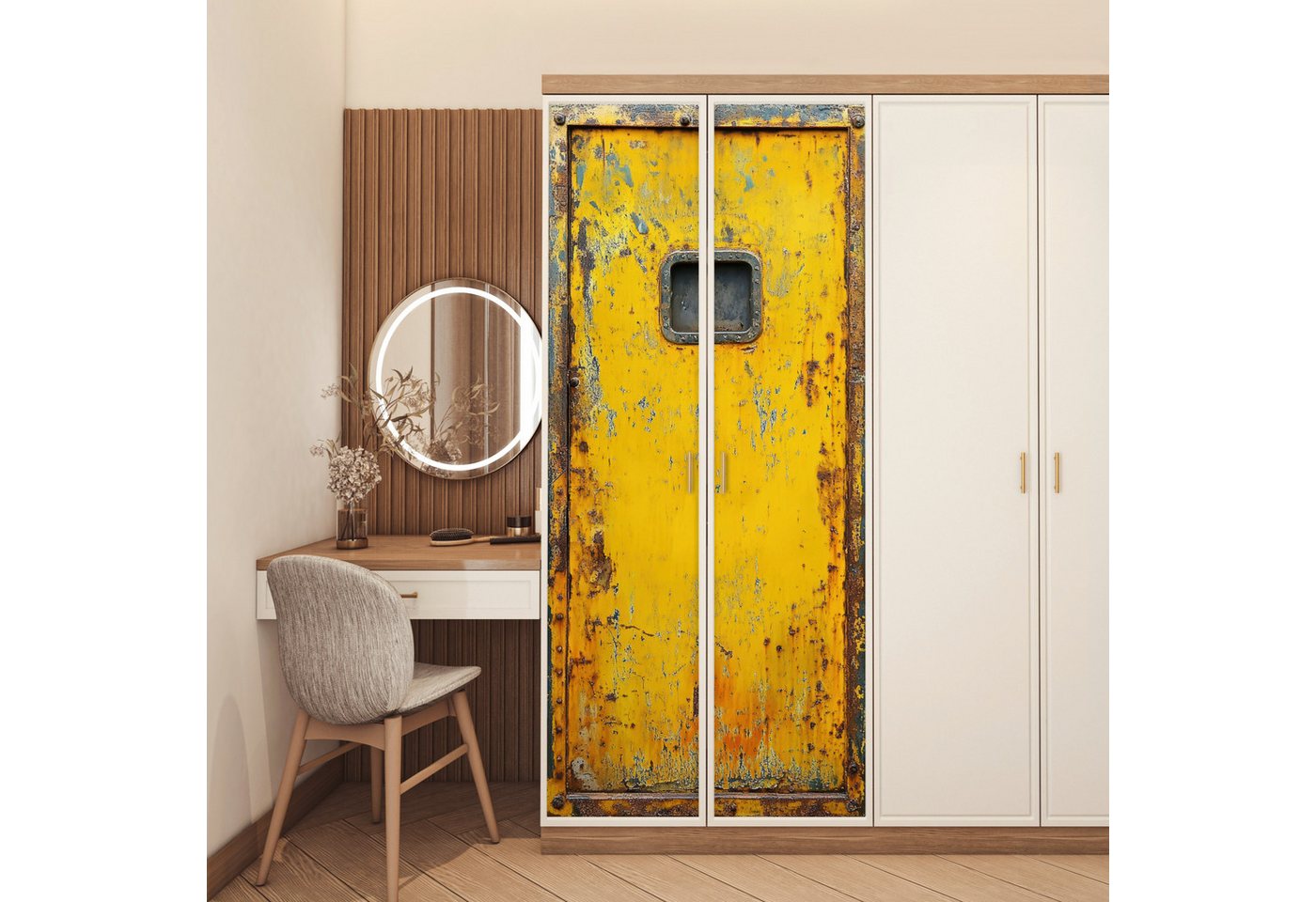 MuchoWow Türtapete Rost - Industriell - Gelb - Tür, Matt, bedruckt, (1 St), Selbstklebende Tapete, Folie für Möbel, 75x205 cm Bild 4