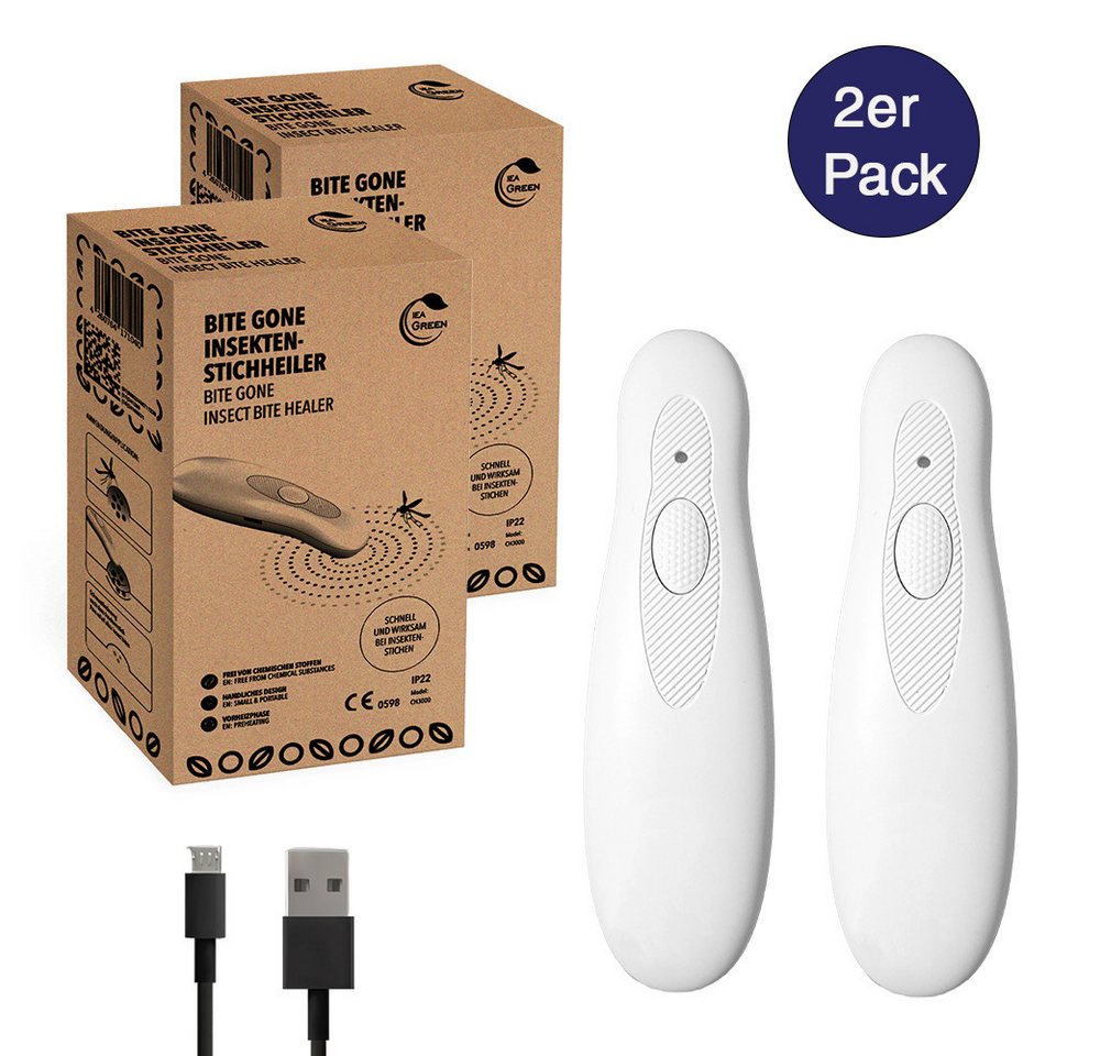 IEA Green Insektenstichheiler USB-C 2er Set - Medizinprodukt, nachhaltig in FSC-Verpackung, Wärmeanwendung ohne Chemie & Cremes, FSC-zertifiziert, 2 Programme Bild 3