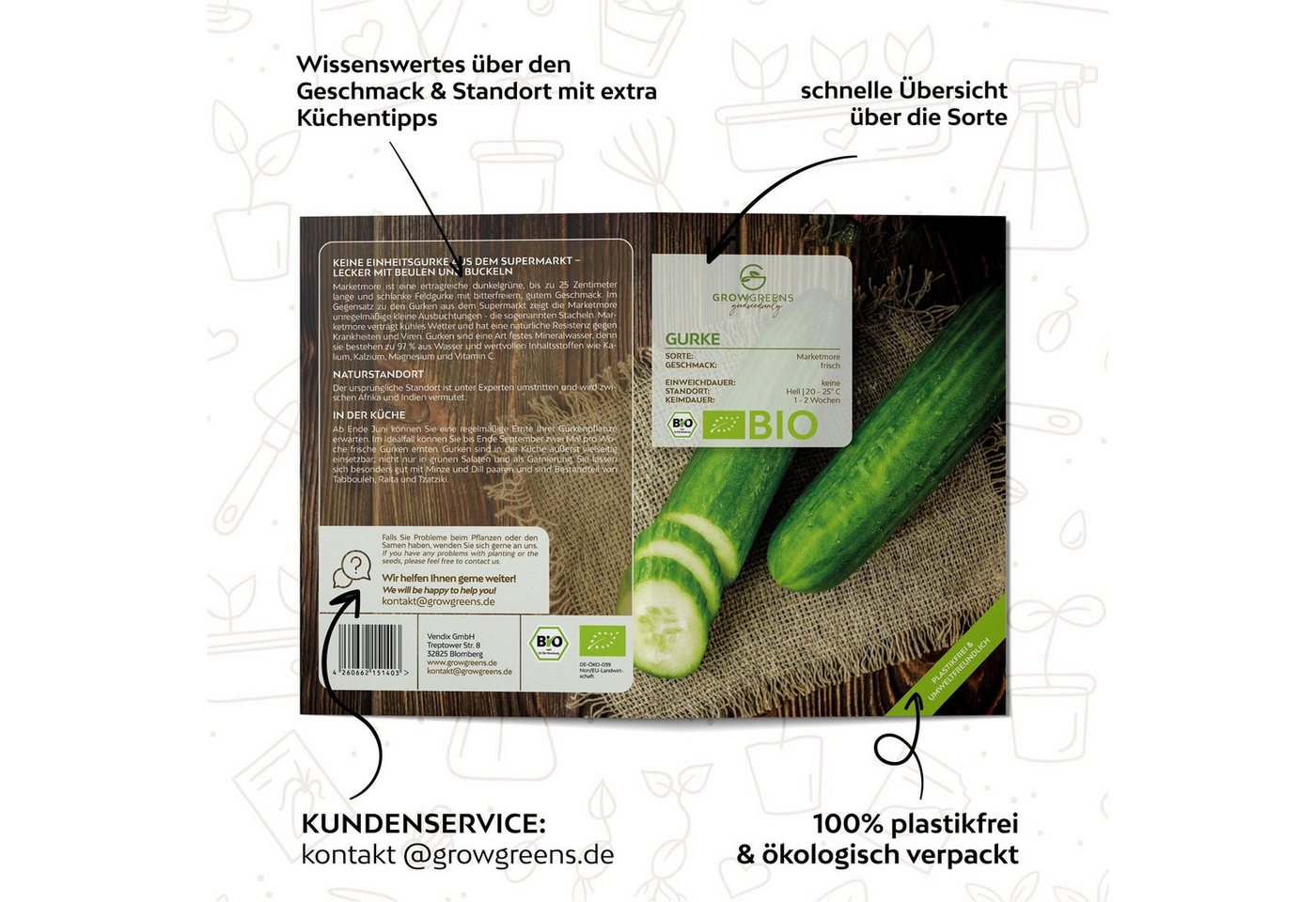 Growgreens Gemüsesamen BIO Gurken Samen (Marketmore) - Salatgurke Saatgut (10 Korn), Gemüse Bild 5