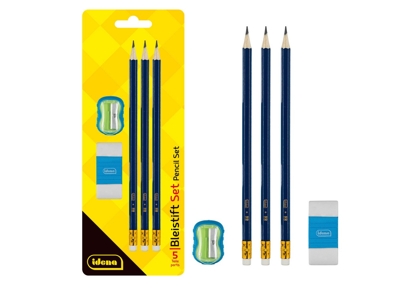 Idena Bleistift Idena Bleistift Set 5 Teile mit Anspitzer und Radierer