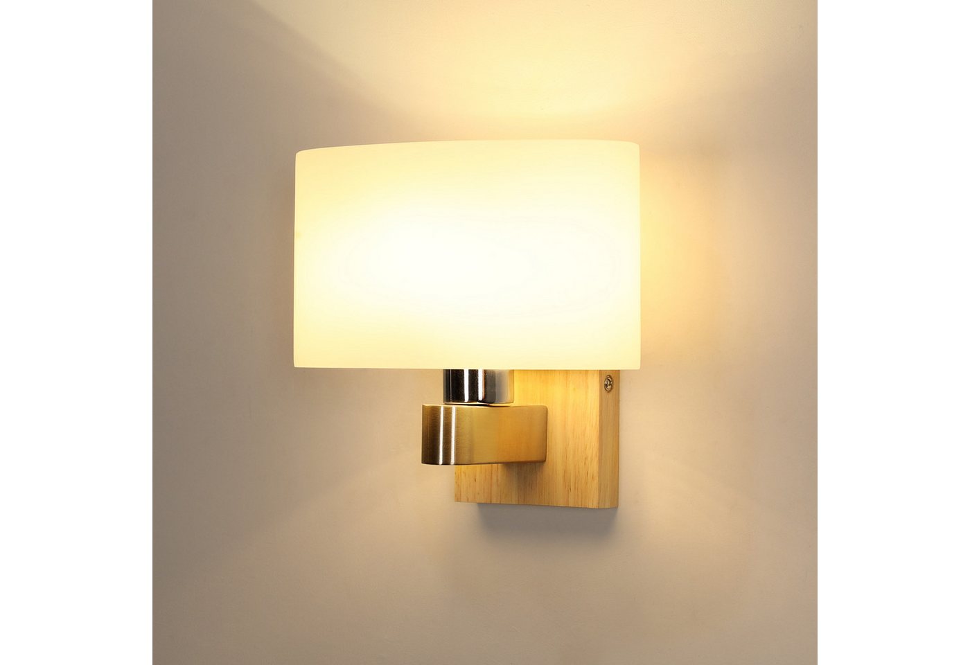 Riserva Wandleuchte Nordische Wandleuchte Holz E27, Wandlampe mit Glas-Schirm, LED wechselbar Bild 2