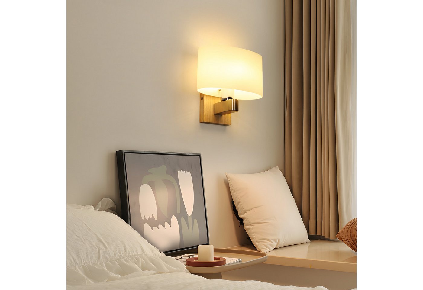 Riserva Wandleuchte Nordische Wandleuchte Holz E27, Wandlampe mit Glas-Schirm, LED wechselbar Bild 3