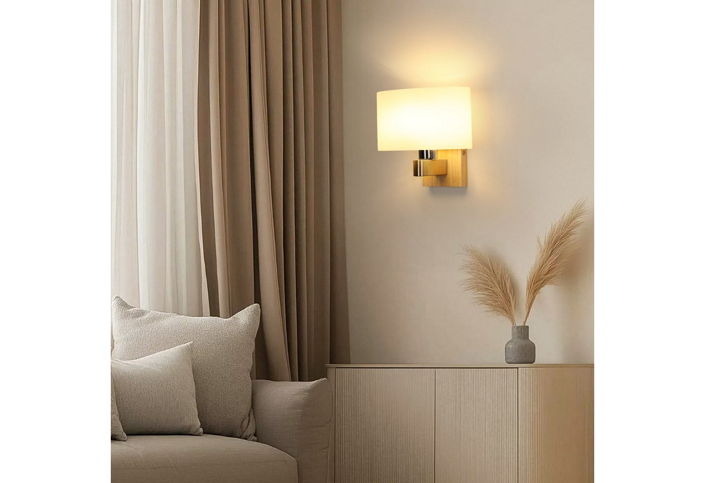 Riserva Wandleuchte Nordische Wandleuchte Holz E27, Wandlampe mit Glas-Schirm, LED wechselbar Bild 5