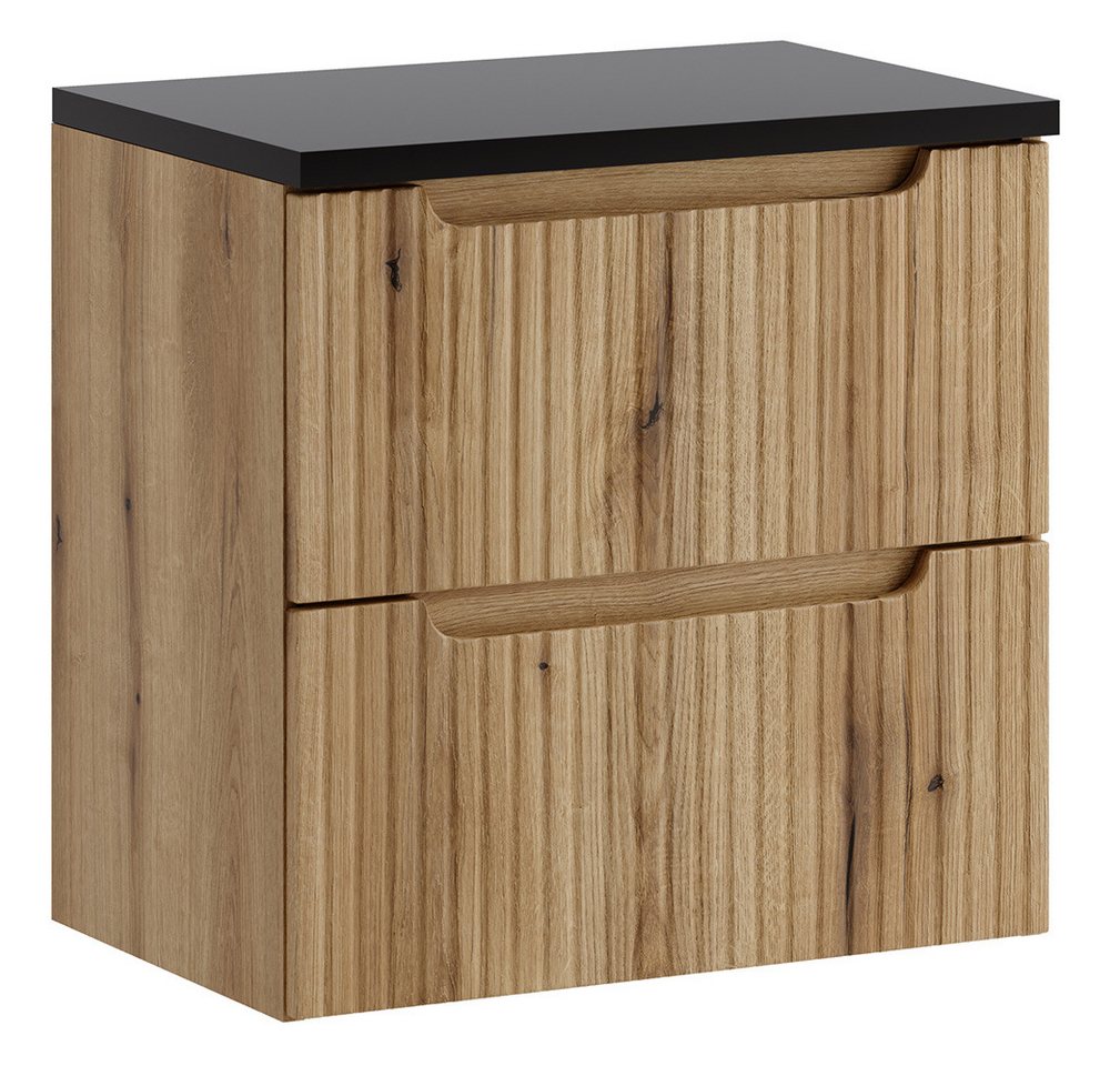 Lomadox Waschbeckenschrank NEWPORT-56-EVOKE 60 cm breit in Eiche mit schwarz, gerillte Front, 2 Schubladen Bild 4