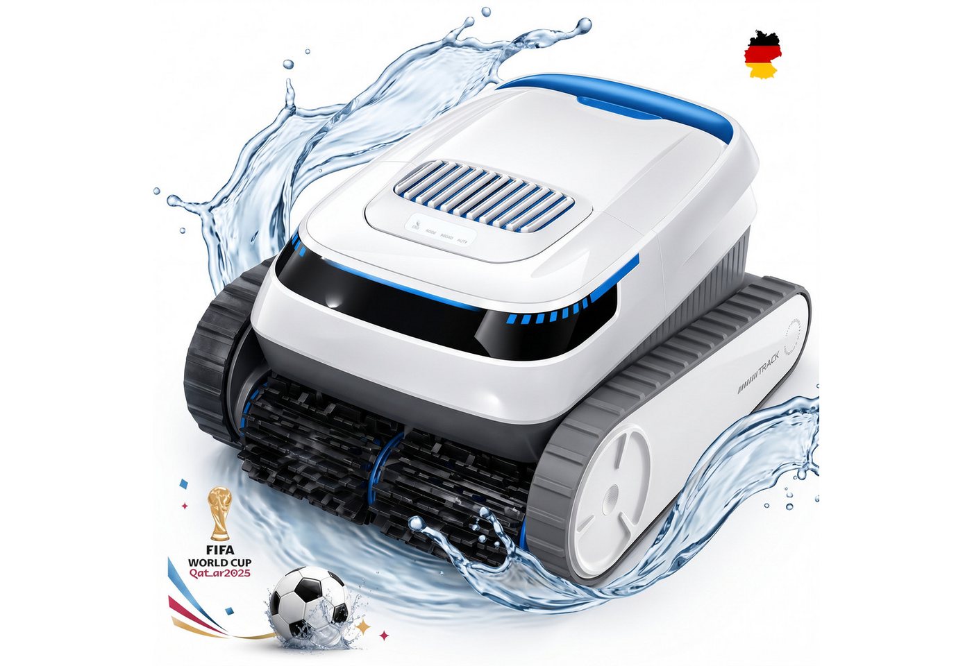 Blossom Poolroboter Akku Poolsauger für Boden Wand Wasserlinie, bis 200m² Pools, Kabellos Poolsauger 60kpa/5200mah für Aufstellpool & Einbaupool