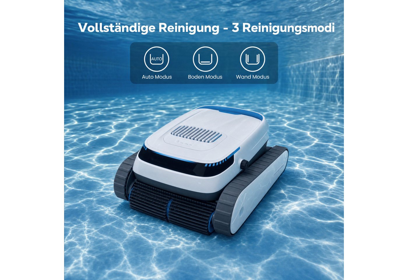 Blossom Poolroboter Akku Poolsauger für Boden Wand Wasserlinie, bis 200m² Pools, Kabellos Poolsauger 60kpa/5200mah für Aufstellpool & Einbaupool Bild 2