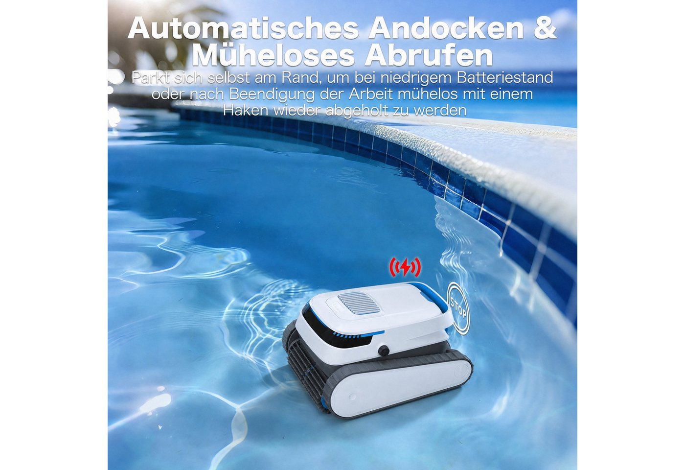 Blossom Poolroboter Akku Poolsauger für Boden Wand Wasserlinie, bis 200m² Pools, Kabellos Poolsauger 60kpa/5200mah für Aufstellpool & Einbaupool Bild 3