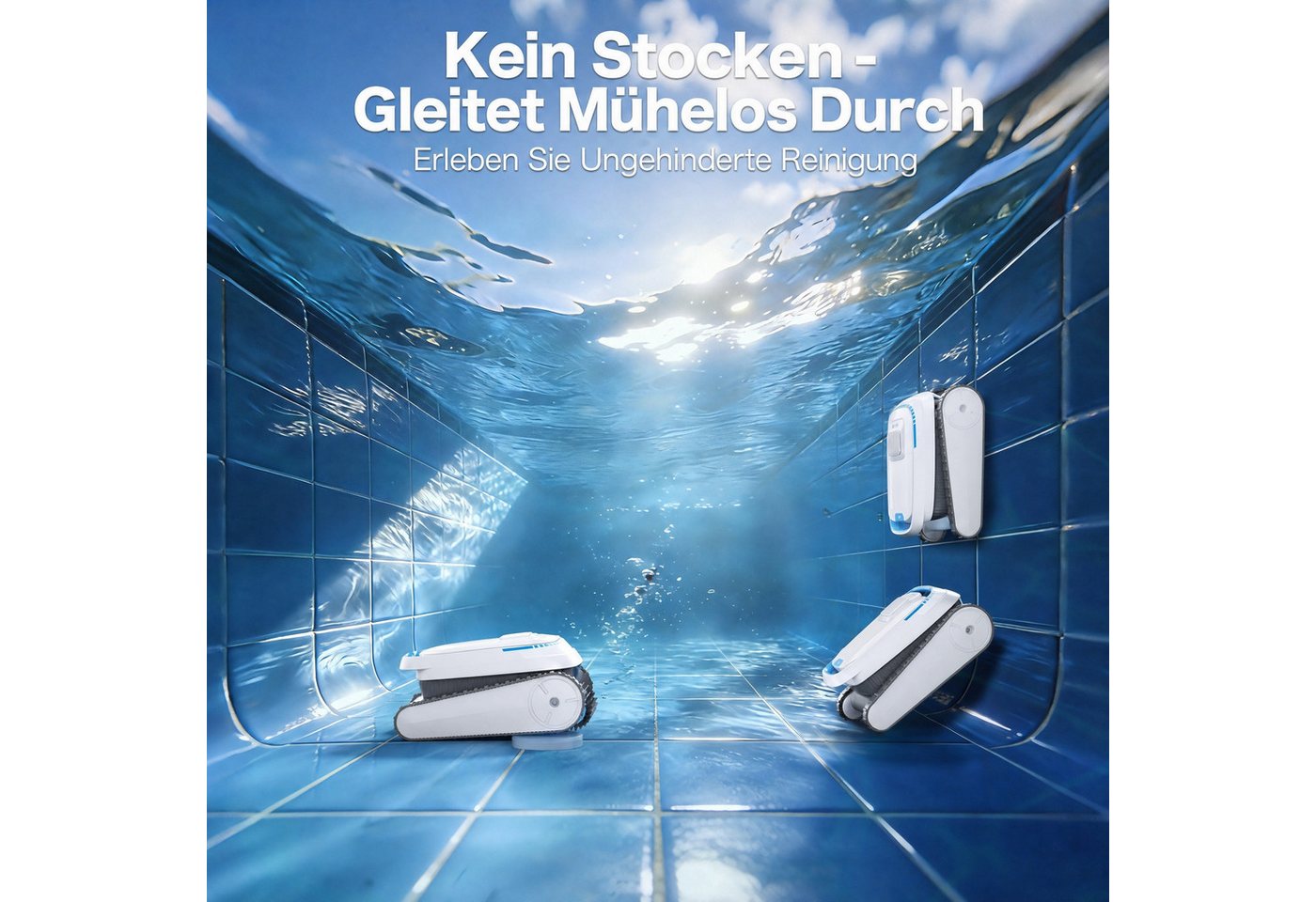 Blossom Poolroboter Akku Poolsauger für Boden Wand Wasserlinie, bis 200m² Pools, Kabellos Poolsauger 60kpa/5200mah für Aufstellpool & Einbaupool Bild 4