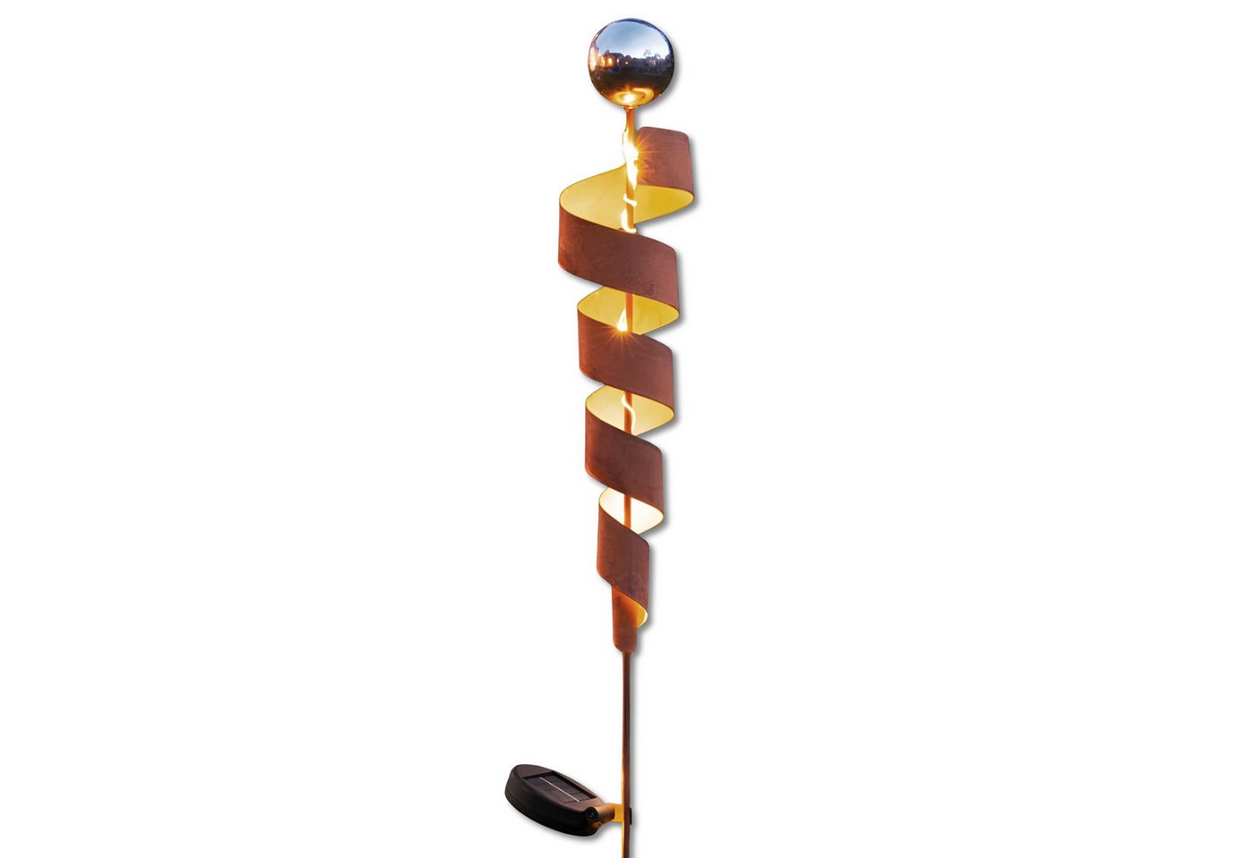 Frank Flechtwaren Gartenstecker "Spirale" Metall, Edelrost, Solar LED Roststecker 102 cm, Dekostecker Outdoor Gartendeko wetterfest für Draußen mit Rost Optik