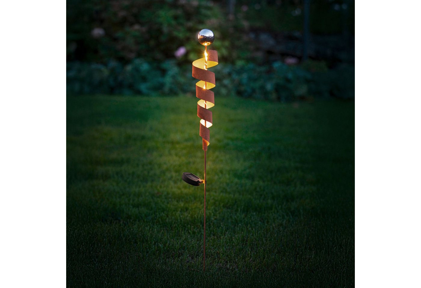 Frank Flechtwaren Gartenstecker "Spirale" Metall, Edelrost, Solar LED Roststecker 102 cm, Dekostecker Outdoor Gartendeko wetterfest für Draußen mit Rost Optik Bild 3