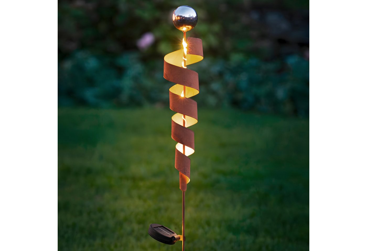 Frank Flechtwaren Gartenstecker "Spirale" Metall, Edelrost, Solar LED Roststecker 102 cm, Dekostecker Outdoor Gartendeko wetterfest für Draußen mit Rost Optik Bild 4