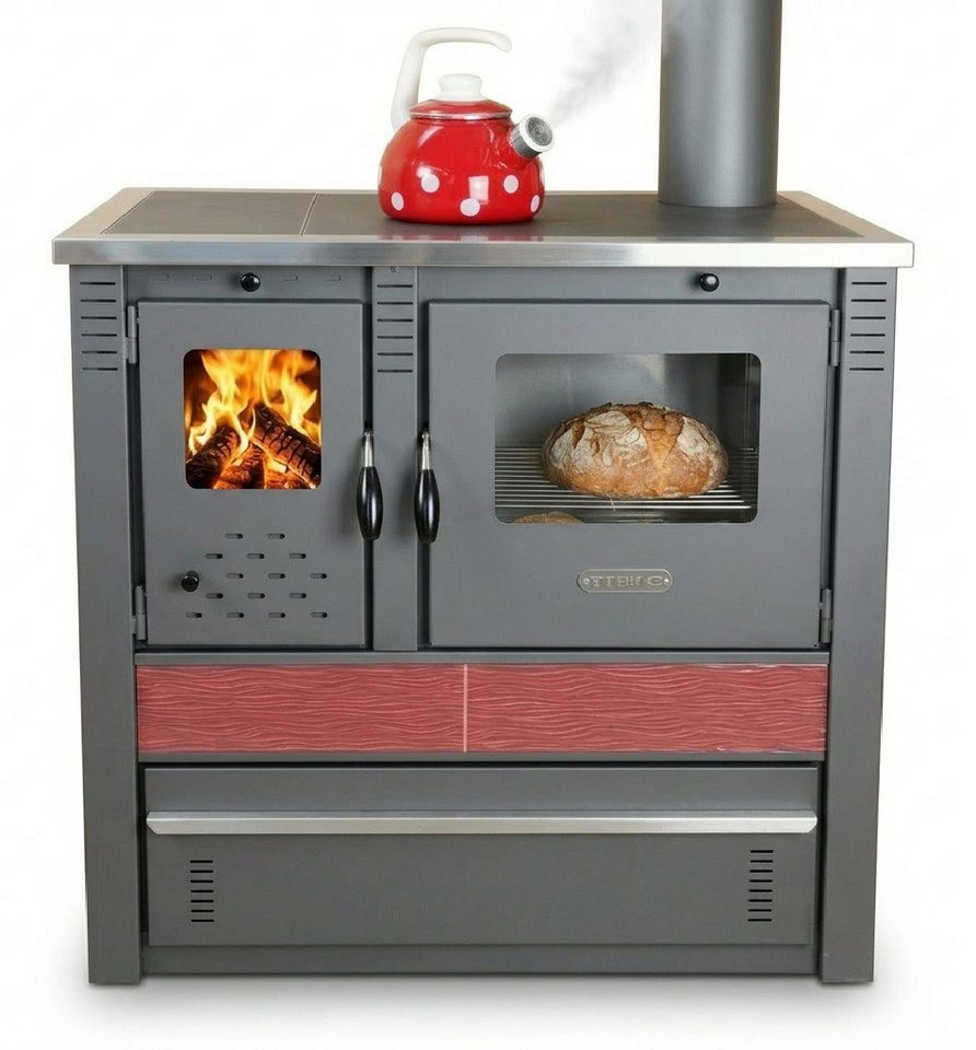 ProTermo Festbrennstoffherd PANONIA Kacheln bordeaux, rechte Version, 8,5 kW