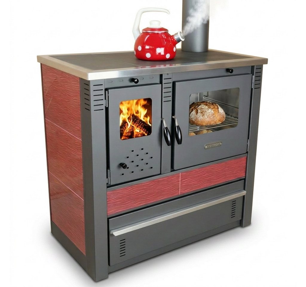 ProTermo Festbrennstoffherd PANONIA Kacheln bordeaux, rechte Version, 8,5 kW Bild 2