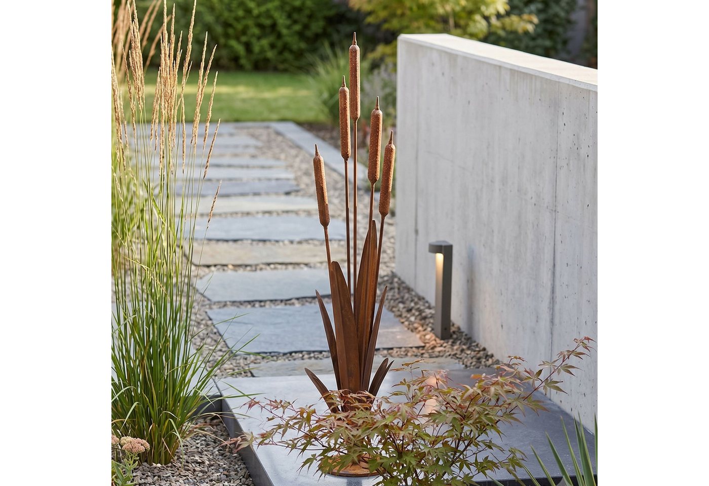 Dekoleidenschaft Gartenfigur "Schilf" Metall Gartendeko mit Edelrost, 91 cm hoch, Schilfgras, Outdoor Rostdeko für Draußen Bild 2