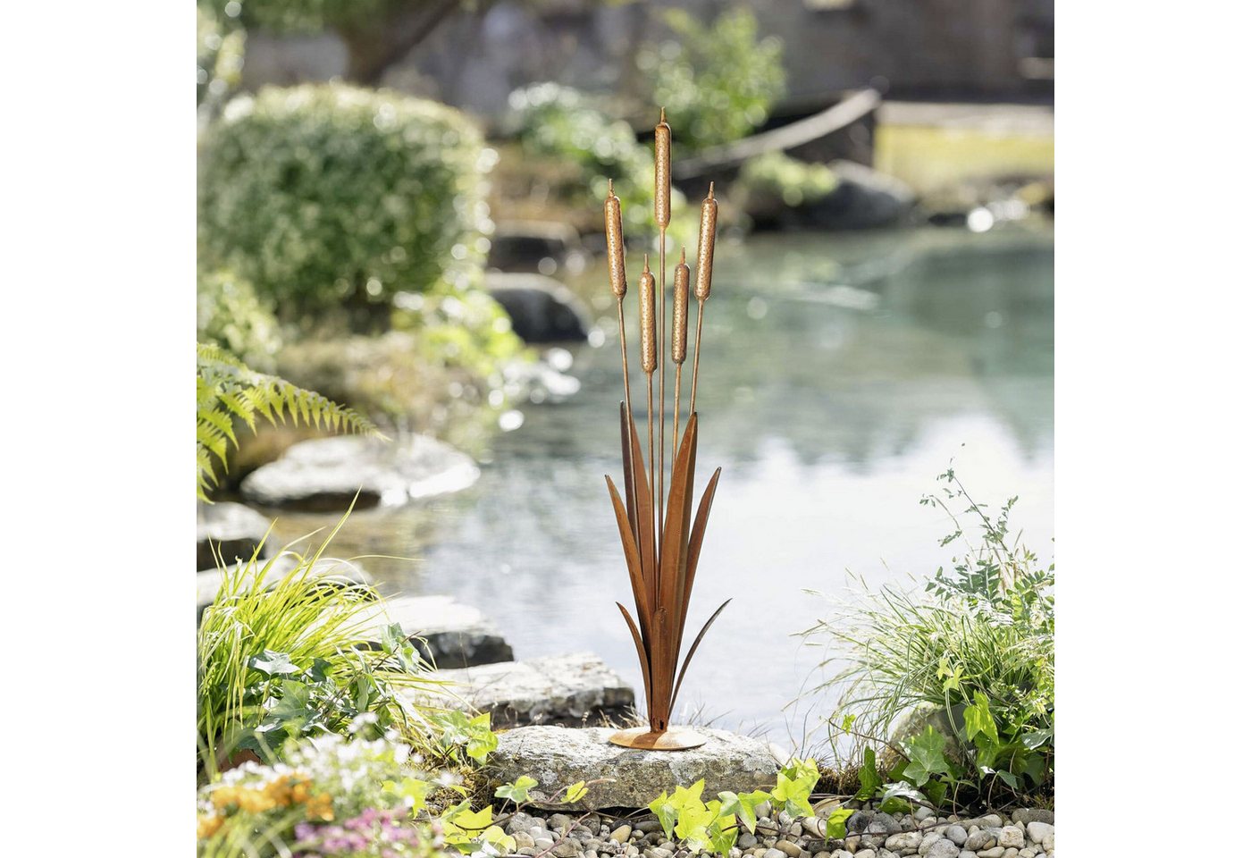 Dekoleidenschaft Gartenfigur "Schilf" Metall Gartendeko mit Edelrost, 91 cm hoch, Schilfgras, Outdoor Rostdeko für Draußen Bild 4