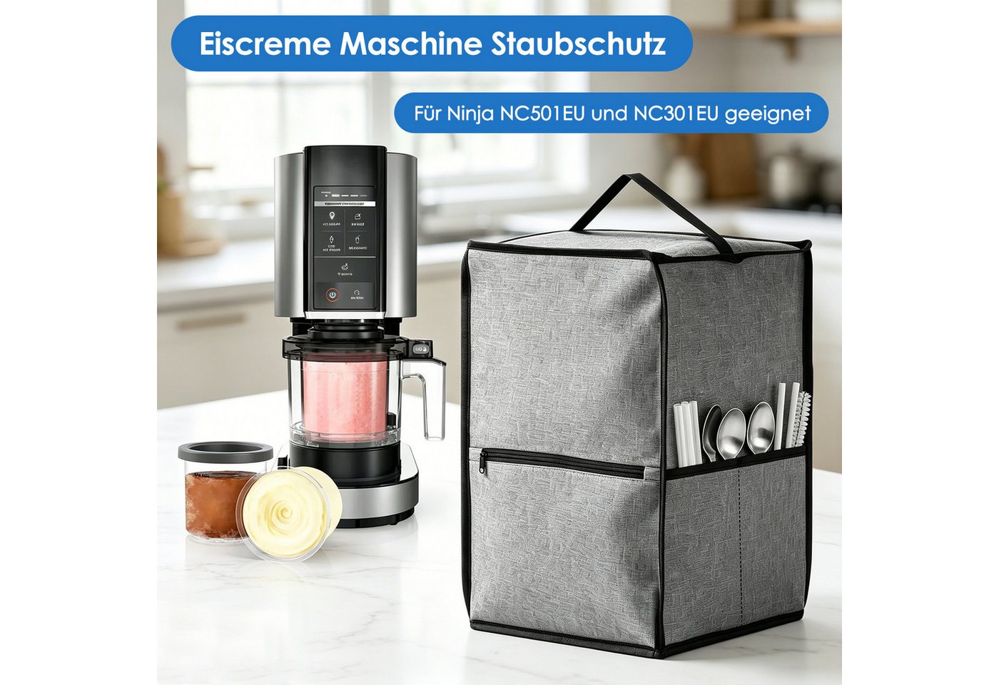 BlingBin Abdeckhaube Eismaschinen-Abdeckung für Ninja Creami Deluxe NC501EU, NC301EU, staub- und wasserdichte Abdeckhaube als Eismaschinen-Zubehör Bild 4