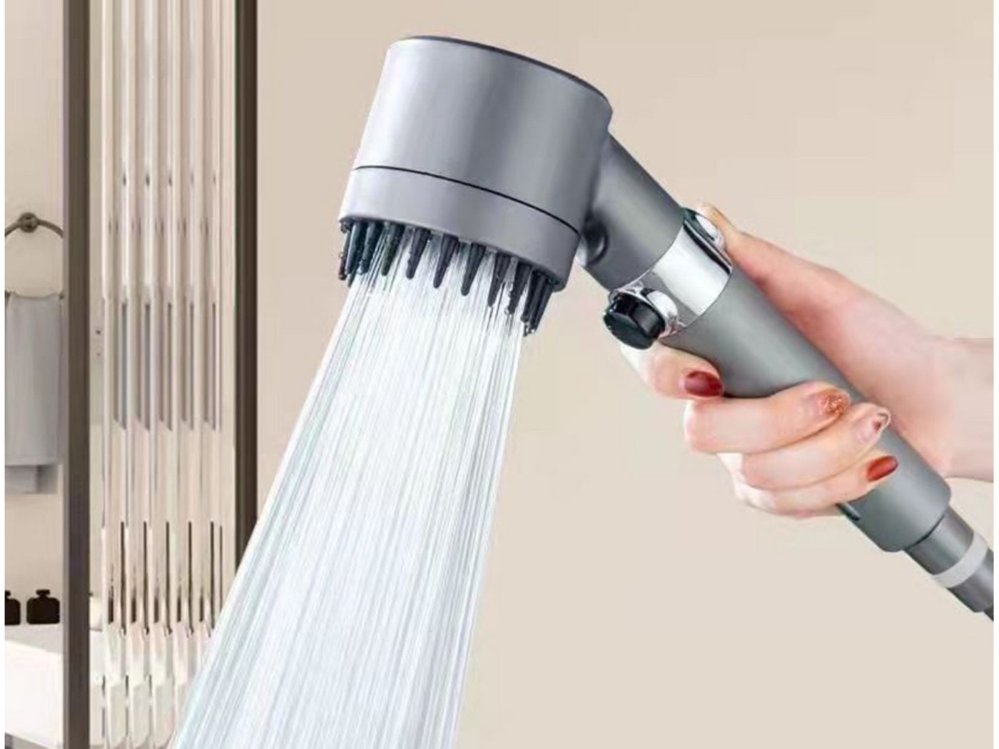 Verkgroup Handbrause Handbrause 3 Modi mit Filter und STOP-Taste wassersparende Dusche, (Handbrause 3 Strahlarten mit Wasserfilter und STOP-Taste, Handbrause mit Filter, 3 Strahlarten und STOP-Taste), 3 Modi, Filter, STOP-Taste, ergonomischer Griff Bild 2