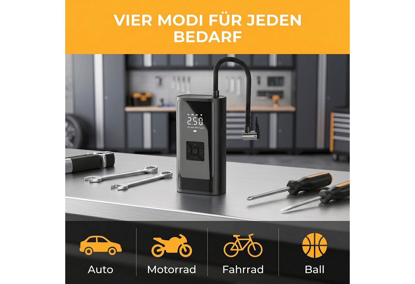 AKKEE Akku-Luftpumpe Elektrische Luftpumpe 6000mAh für Auto, Motorrad, Fahrrad, Bälle, 150PSI Elektrischer Kompressor Tragbar Fahrradpumpe Bild 4