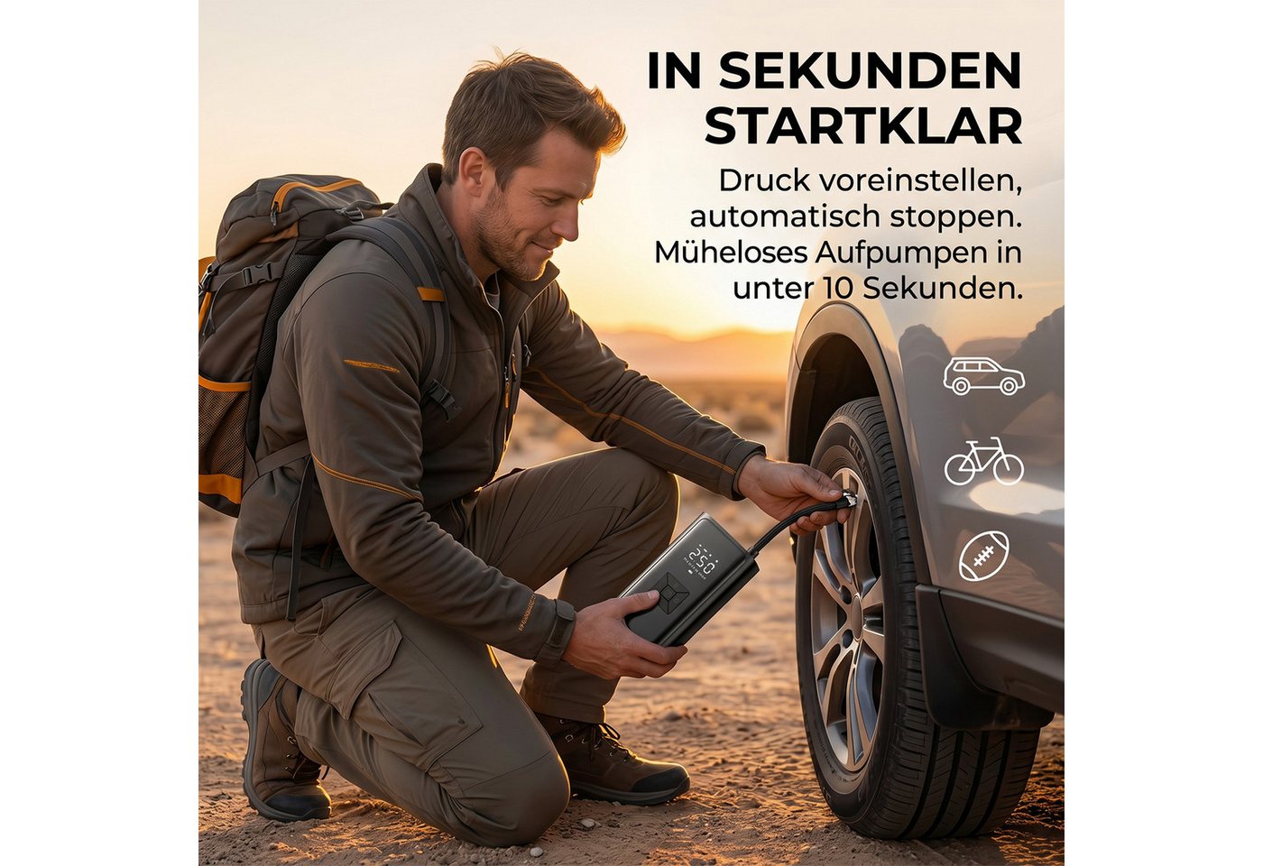 AKKEE Akku-Luftpumpe Elektrische Luftpumpe 6000mAh für Auto, Motorrad, Fahrrad, Bälle, 150PSI Elektrischer Kompressor Tragbar Fahrradpumpe Bild 5