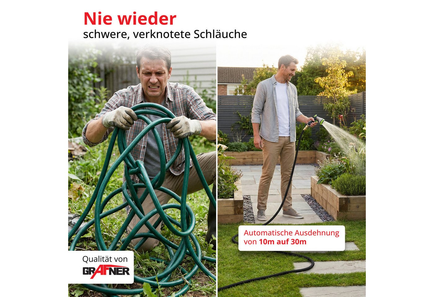 Grafner Gartenschlauch Grafner® Premium Flexibler Gartenschlauch 30m schwarz Messing Anschlüs, (7 St), bis zu dreifache Ausdehnung, 1/2 Zoll Klickanschlüsse