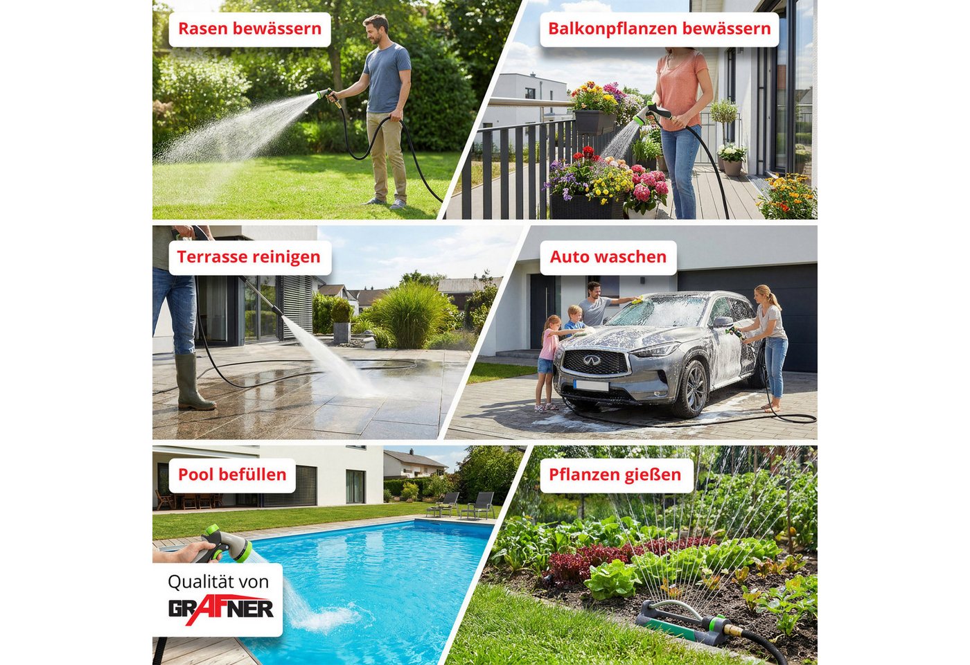 Grafner Gartenschlauch Grafner® Premium Flexibler Gartenschlauch 30m schwarz Messing Anschlüs, (7 St), bis zu dreifache Ausdehnung, 1/2 Zoll Klickanschlüsse Bild 4