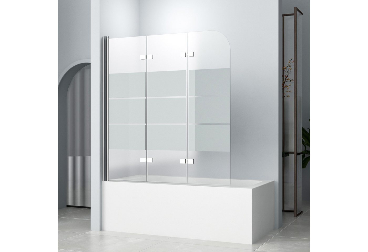 Hopibath Badewannenaufsatz milchglas Badewannenfaltwand 3 teilig Faltbar, 6mm Einscheibensicherheitsglas, (180° Faltwand, 140x140, 130x140, 120x140cm), mit Duschdichtungen Bild 4