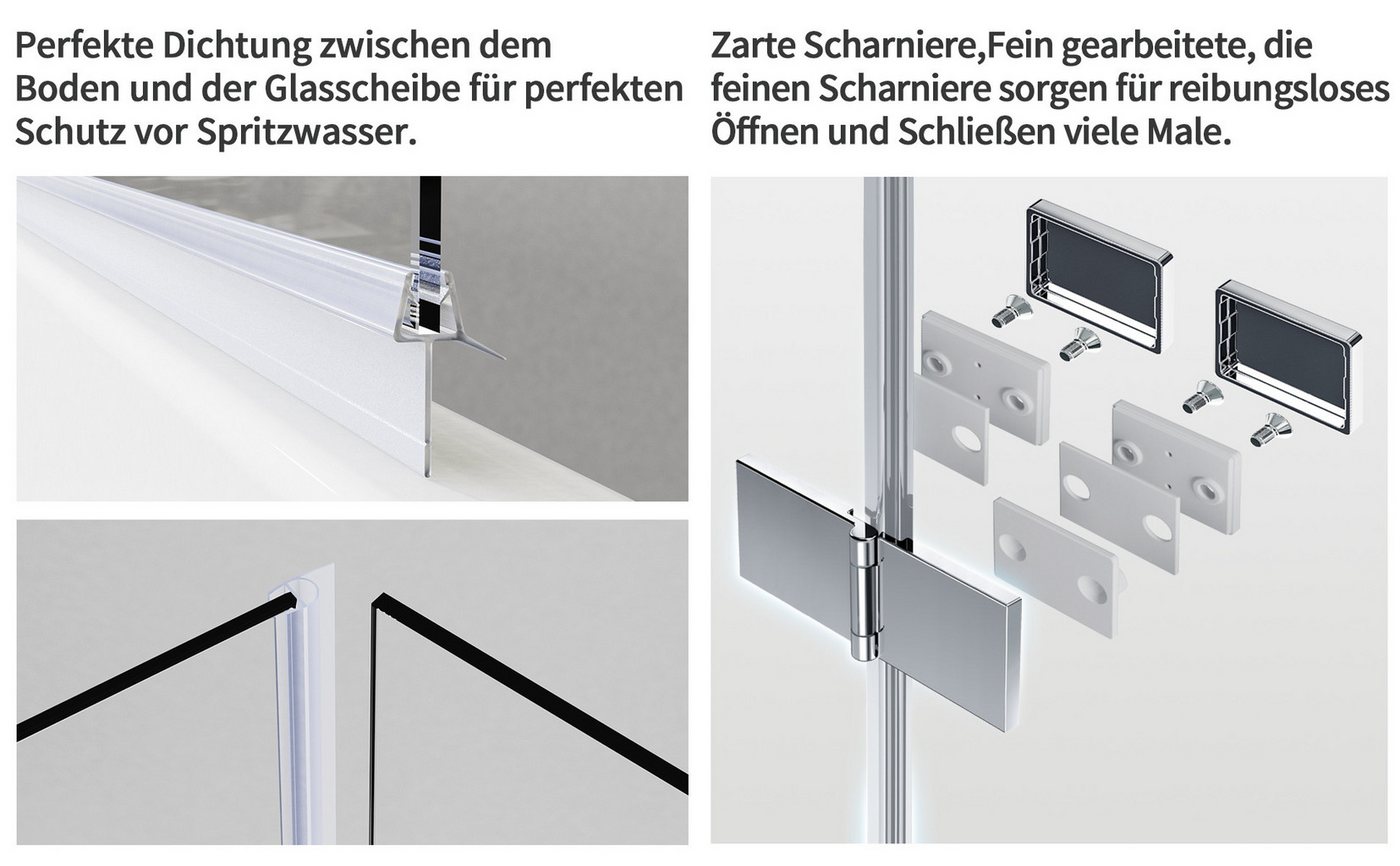 Hopibath Badewannenaufsatz milchglas Badewannenfaltwand 3 teilig Faltbar, 6mm Einscheibensicherheitsglas, (180° Faltwand, 140x140, 130x140, 120x140cm), mit Duschdichtungen Bild 5