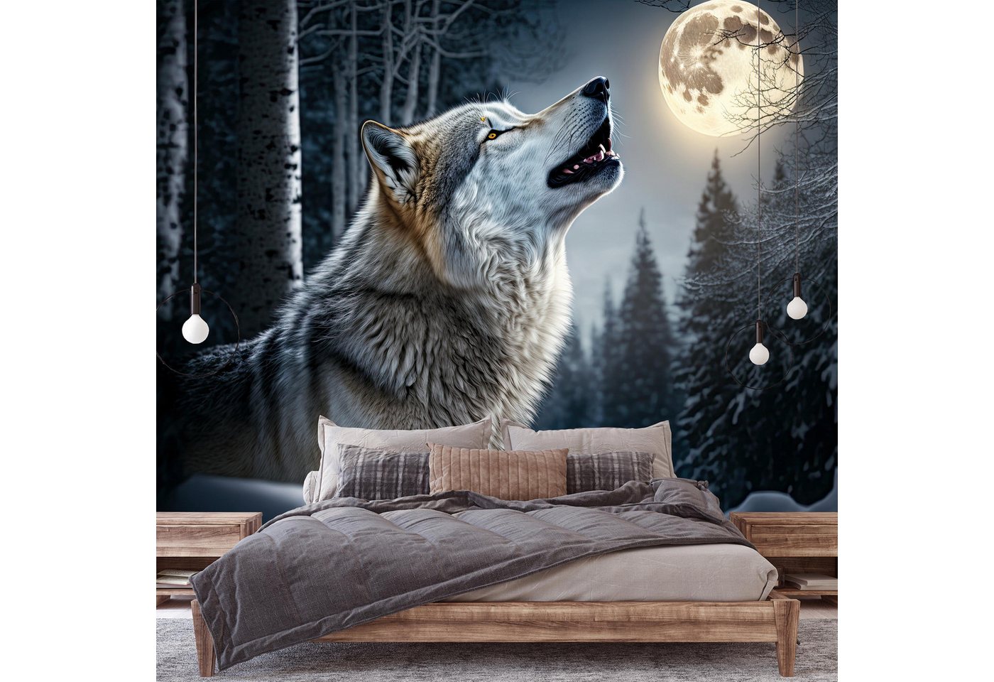 Wallarena Fototapete Wolf Wald - Mehrfarbig - Modern - Vlies - Wohnzimmer, glatt, (7 St), 350x250cm Bild 3