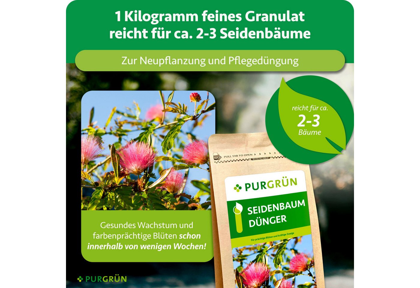 Purgrün Gartendünger Seidenbaum Dünger mit extra Magnesium und NPK 9+4+8, 1 kg, Granulat, 1-St., 1 kg Bild 5