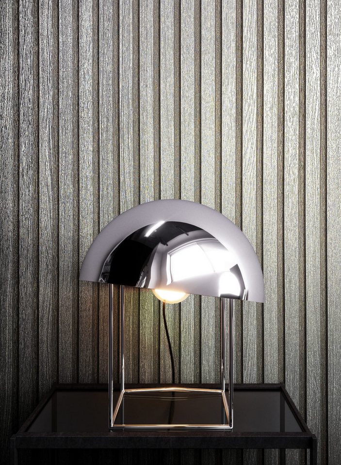 Newroom Vliestapete Barcley Silver Tapete Holzwandpaneele Paneele,Lamelle,Streifen, Silber Tapete Glamour Paneele - Wandpaneele Holzpaneele Grau Metallic Modern Skandinavisch Lamelle Streifen für Wohnzimmer Schlafzimmer Küche, Wandpaneele Bild 2