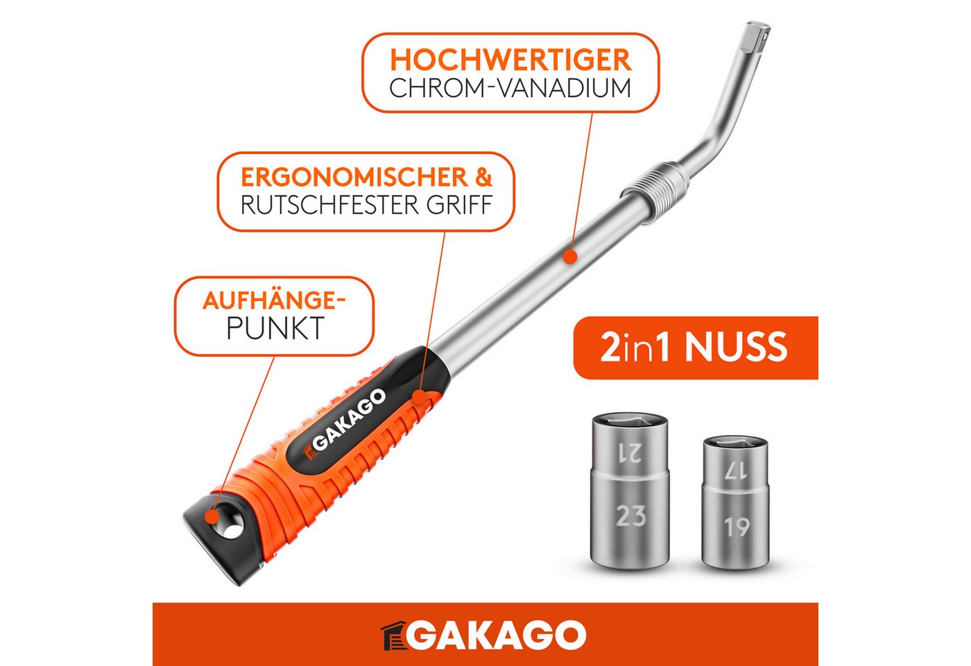 Gakago Radmutternschlüssel Teleskop (Set, mit 17/19mm & 21/23mm in Aufbewahrungstasche), - Extra langer ausziehbarer 1/2 Zoll Radschlüssel Bild 4