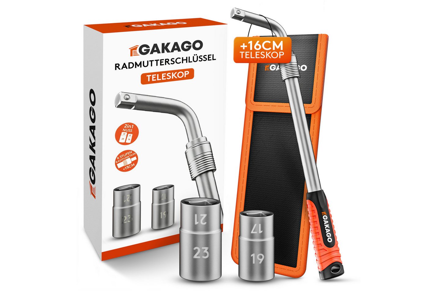 Gakago Radmutternschlüssel Teleskop (Set, mit 17/19mm & 21/23mm in Aufbewahrungstasche), - Extra langer ausziehbarer 1/2 Zoll Radschlüssel Bild 5