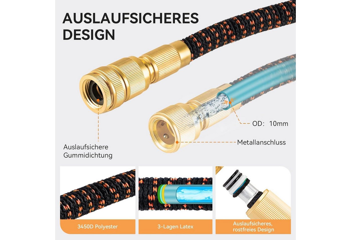 LuxusKollektion Gartenpflege-Set Flexibler Gartenschlauch 30m Latex Wasserschlauch 3/4 Zoll 3 Lagig