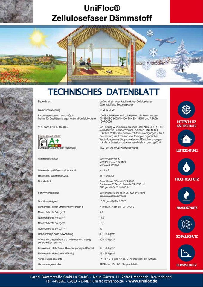 Latzel Dämmstoffe Dämmfilz Unifloc Zellulosedämmung als Fußbodenschüttung 14 kg, (21-St) Bild 4