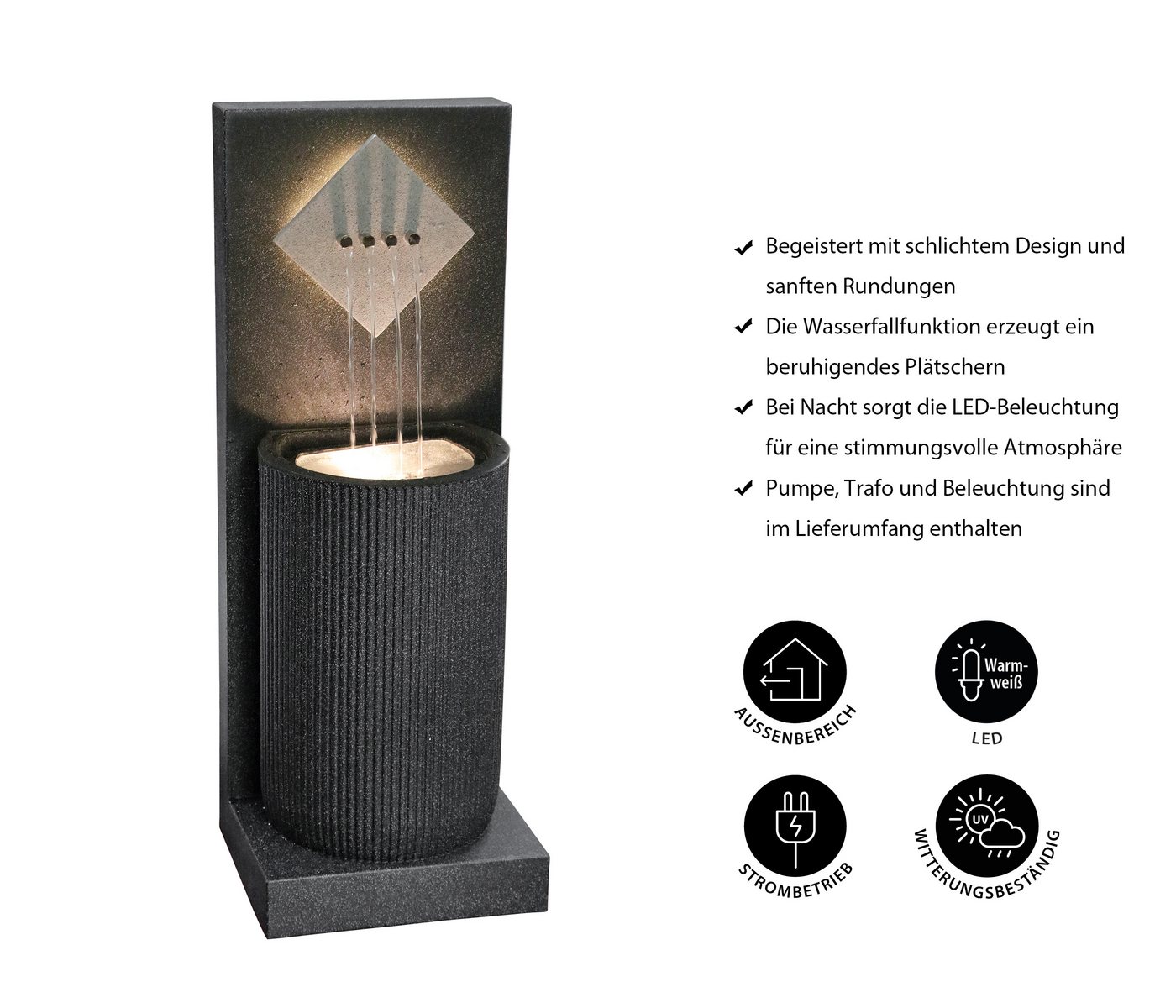 Dehner Gartenbrunnen Triton mit LED Beleuchtung, solarfähig, 96.5 x 36.5 x 33.5 cm, 36,5 cm Breite, wetterbeständiges Polyethylen für den Außenbereich Bild 5