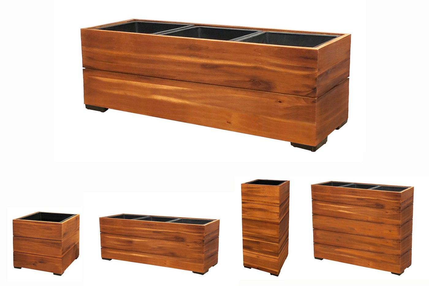 dasmöbelwerk Pflanzkübel Pflanzgefäß Pflanzkasten Blumenkasten Akazienholz 28x79 cm mit Einsatz
