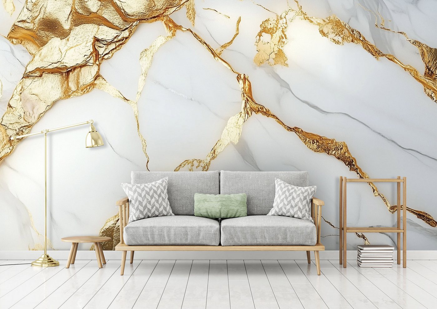 Wallarena Fototapete Vlies Marmor Glamour Struktur Weiß Schlafzimmer, Wohnzimmer 400x280 cm, glatt, 3D-Effekt, 400 x 280 cm Bild 2