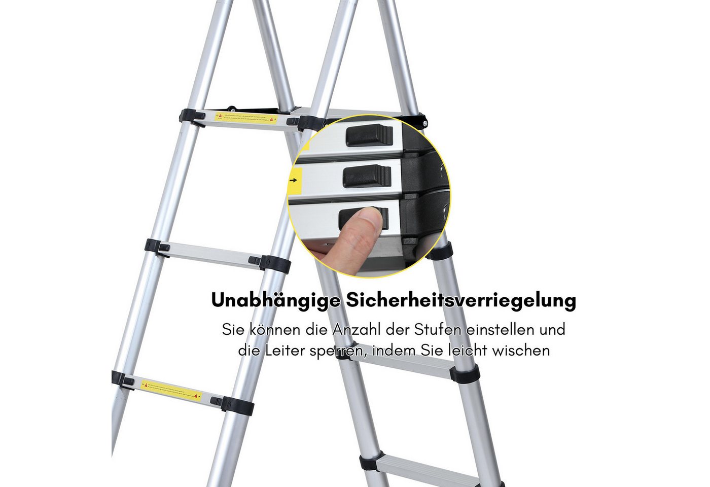 Clanmacy Teleskopleiter Aluminium Teleskopleiter 2,3M Silber, Leiter Ausziehbar Klappleiter, M (Teleskopleiter,Anlegeleiter,Klappleiter,Schiebeleiter, Hochleistungs-Teleskopleiter, Hochwertiges Aluminiummaterial), Mühelose Portabilität Unabhängige Verriegelung Narrensicherer Betrieb Bild 2