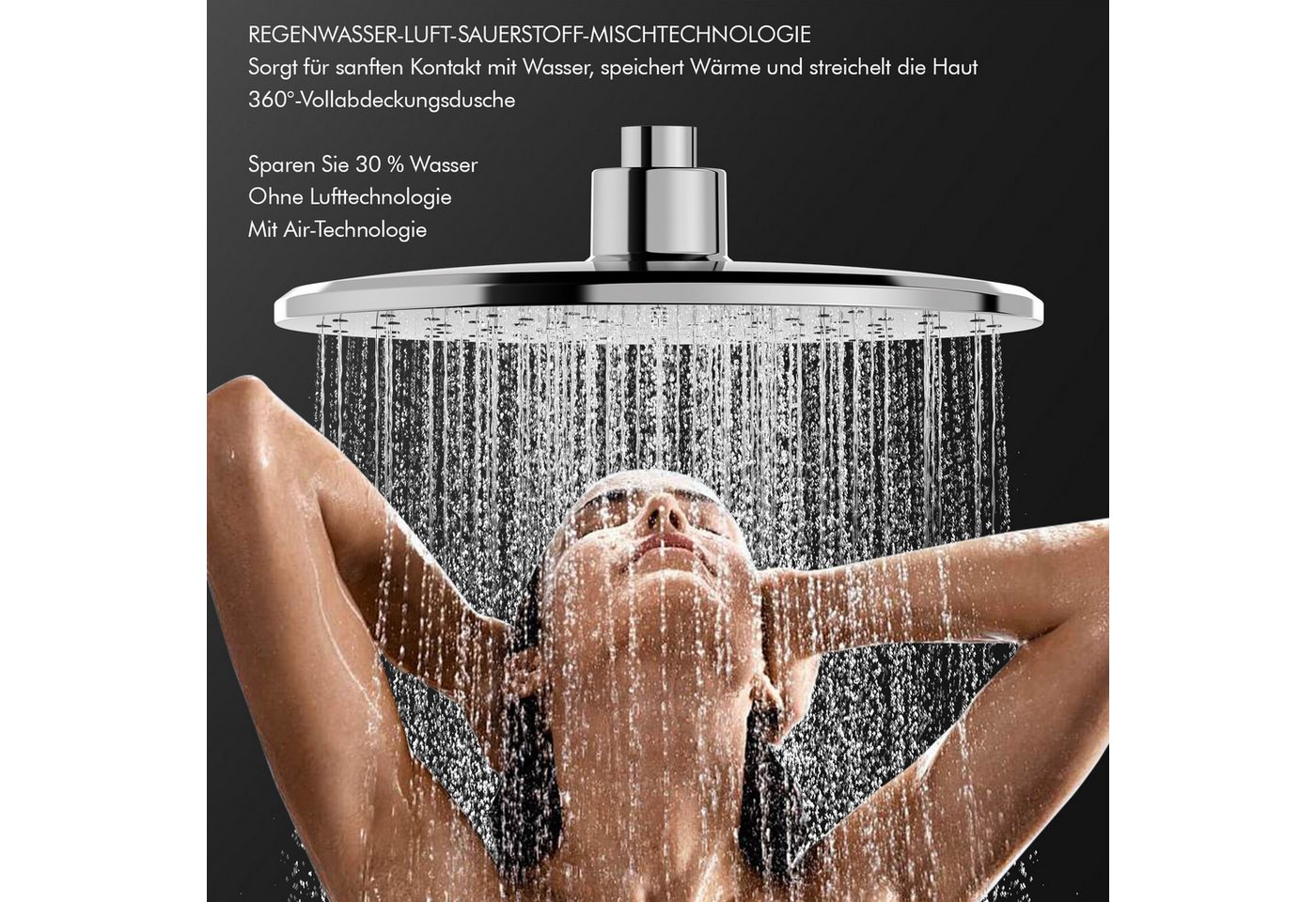 HOMELIVE Duschsystem mit Thermostat und Duschablage - Duscharmatur Komplettset, mit runder Regendusche, 3-Strahl-Handbrause,Chrom