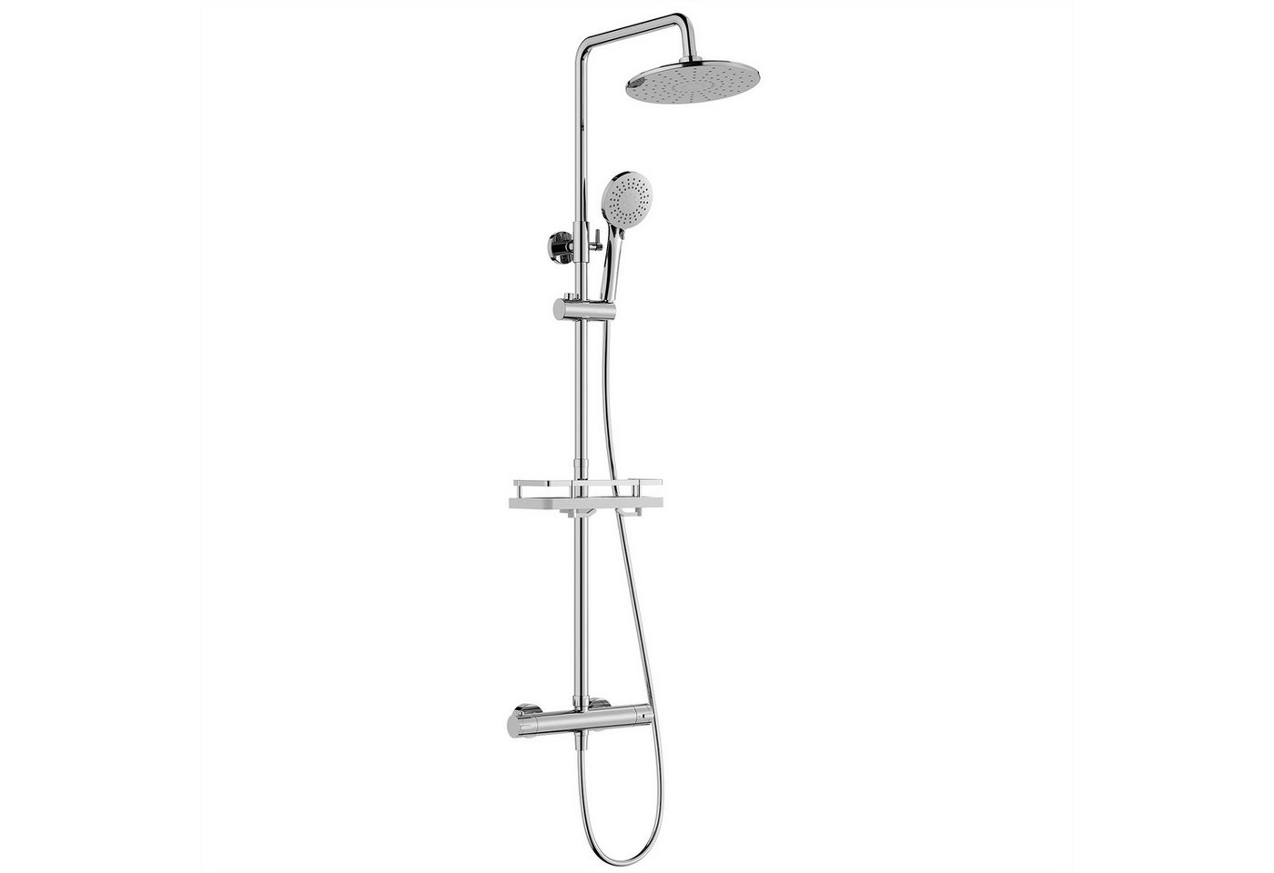 HOMELIVE Duschsystem mit Thermostat und Duschablage - Duscharmatur Komplettset, mit runder Regendusche, 3-Strahl-Handbrause,Chrom Bild 5