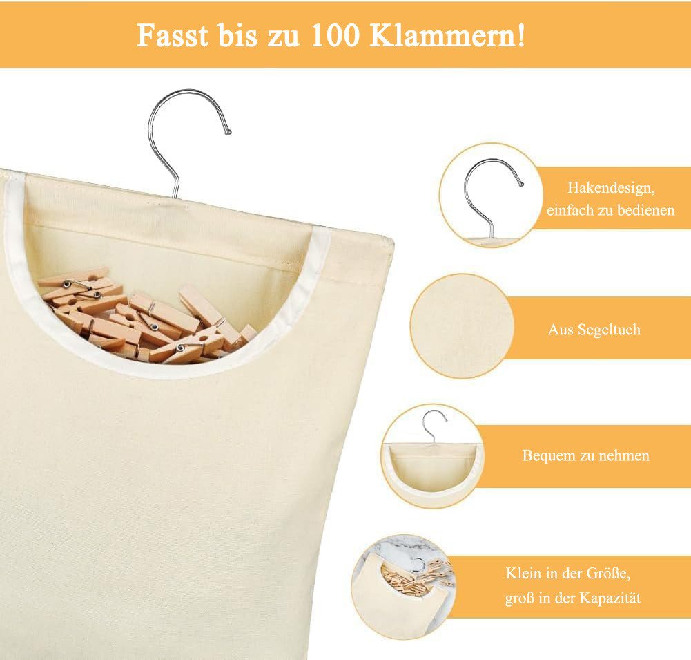 Agger Wäscheklammern Klammerbeutel Wäscheklammerbeutel, Wäscheklammerhalter, mit Aufhängehaken für den Heimgebrauch, Zum Aufhängen Bild 3