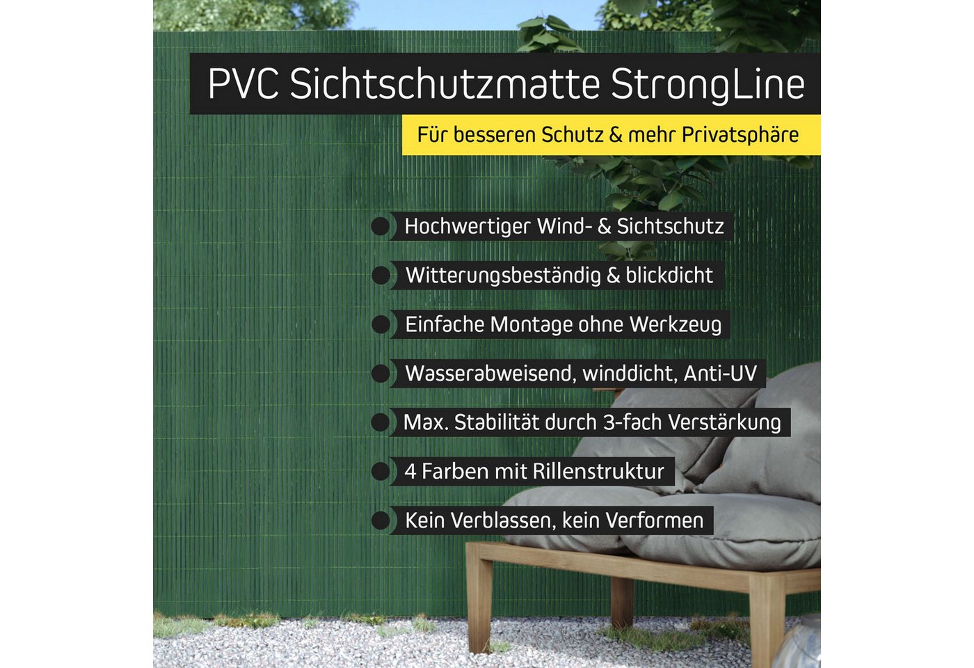 paramondo Sichtschutzzaunmatten PVC Sichtschutzmatte StrongLine, 60 x 300 cm, grün, (1-St), langlebig, witterungsbeständig, pflegeleicht