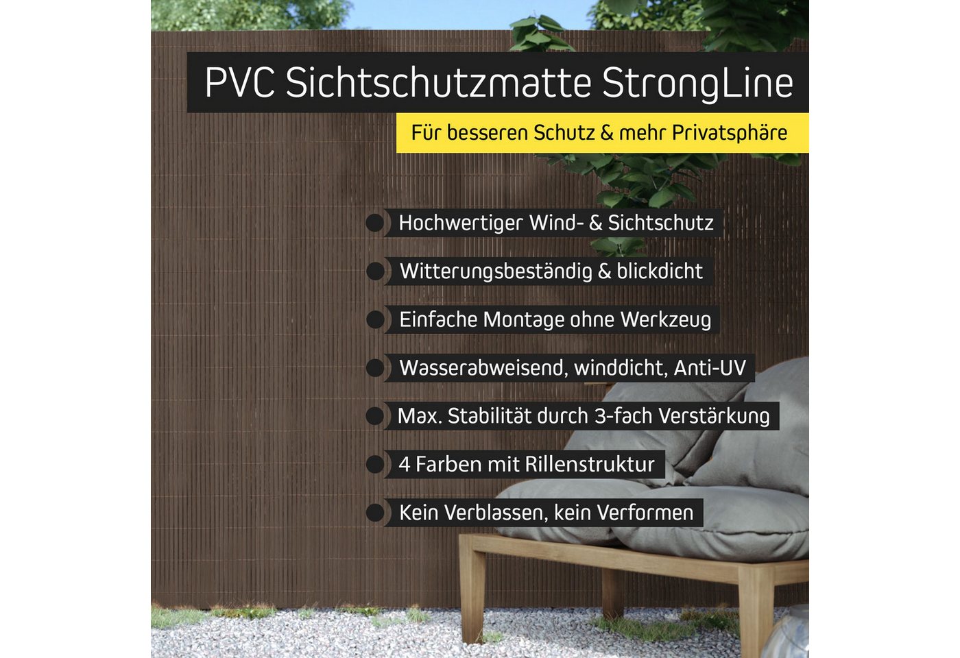 paramondo Sichtschutzzaunmatten PVC Sichtschutzmatte StrongLine, 60 x 300 cm, braun, (1-St), langlebig, witterungsbeständig, pflegeleicht Bild 4