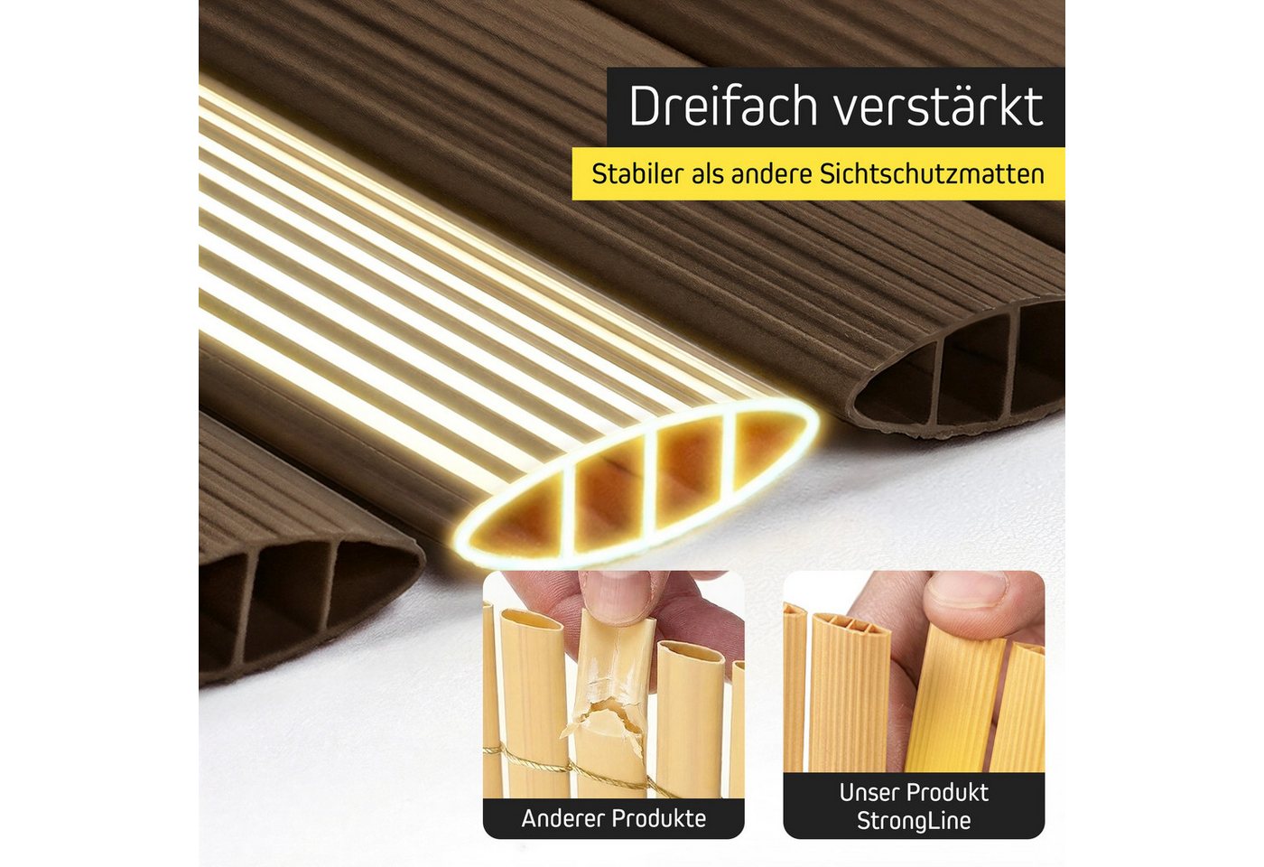 paramondo Sichtschutzzaunmatten PVC Sichtschutzmatte StrongLine, 60 x 300 cm, braun, (1-St), langlebig, witterungsbeständig, pflegeleicht Bild 5