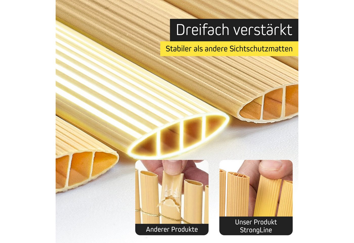 paramondo Sichtschutzzaunmatten PVC Sichtschutzmatte StrongLine, 60 x 300 cm, bambus, (1-St), langlebig, witterungsbeständig, pflegeleicht